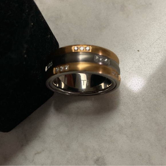 Titanium Spinner band 14GP outer edges CZ - 3 rows 4 batches of 3 CZ per row Sz9 - Picture 3 of 7